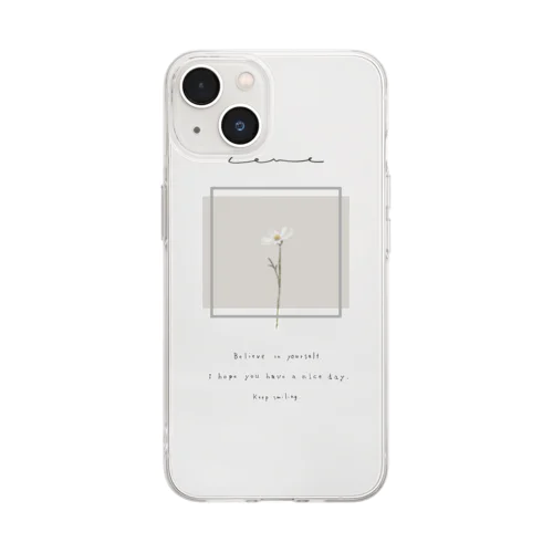 white grayish peach tea × white flower Soft Clear Smartphone Case