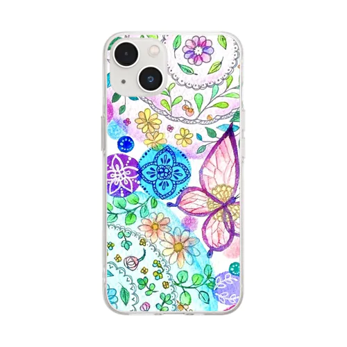 お花曼荼羅スマホケース Soft Clear Smartphone Case