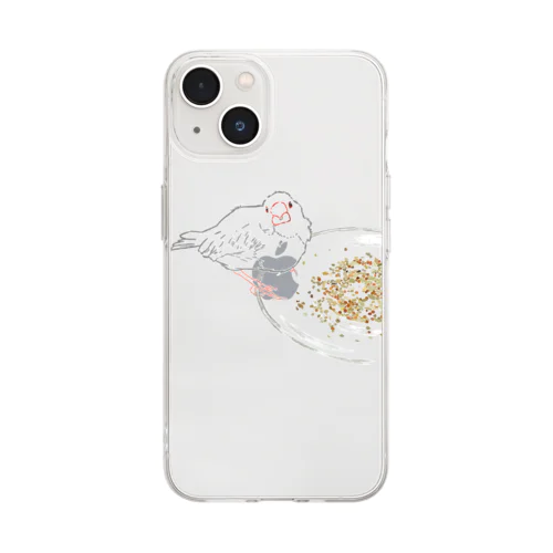 もぐもぐ文鳥さん 線画 Soft Clear Smartphone Case