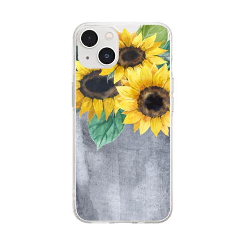 Watering bucket and sunflowers  じょうろ と ひまわり Soft Clear Smartphone Case