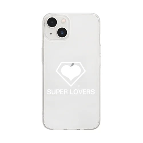 SUPER LOVERS 90sスクールロゴ　白pt Soft Clear Smartphone Case