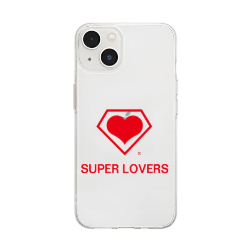 SUPER LOVERS 90sスクールロゴ  赤pt ソフトクリアスマホケース