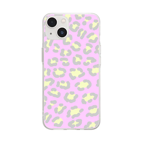 ポップなレオパード柄　ピンク Soft Clear Smartphone Case