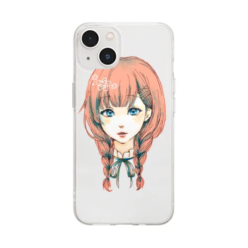 三つ編み女の子 Soft Clear Smartphone Case