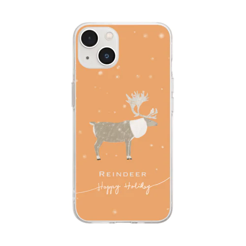 トナカイさんのhappy holiday!(オレンジ) Soft Clear Smartphone Case