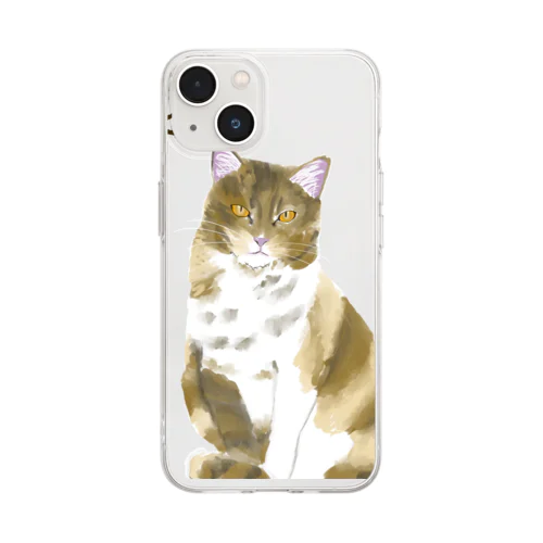 近所のノラ猫のおうじ Soft Clear Smartphone Case
