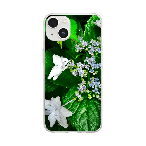 白い紫陽花　青み Soft Clear Smartphone Case