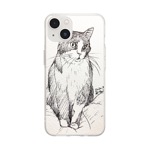 猫カフェ猫さんのボールペン画1 Soft Clear Smartphone Case