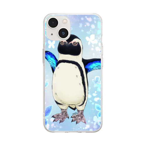 ケープペンギン「ちょうちょ追っかけてたの」(Blue) Soft Clear Smartphone Case