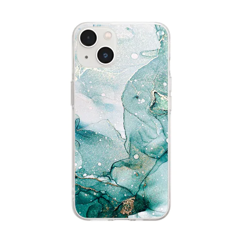 アルコールインクアート spring green Soft Clear Smartphone Case