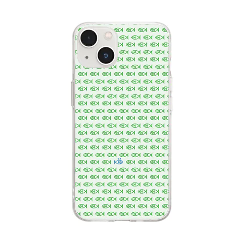 魚玉模様 グリーン Soft Clear Smartphone Case