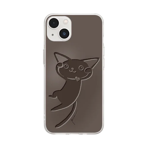 ダークチョコレート色のLuckyCat Soft Clear Smartphone Case