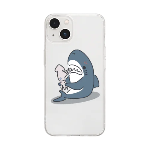 #イカが嚙み切れないサメ Soft Clear Smartphone Case