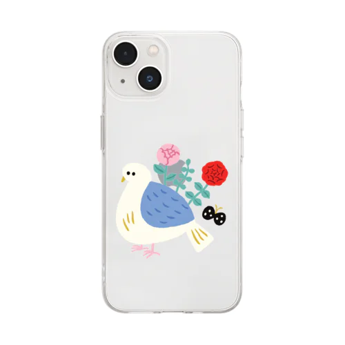 お花の生えた鳥 Soft Clear Smartphone Case