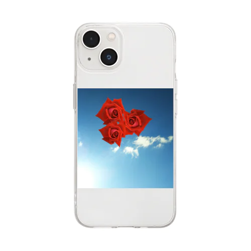 青い空と赤い薔薇 Soft Clear Smartphone Case