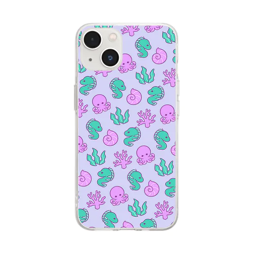 ウツボとタコと海の生き物たち (Violet) Soft Clear Smartphone Case