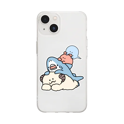 サメとメンダコとイエティとオバケ Soft Clear Smartphone Case