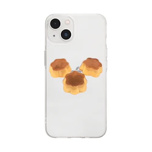 プリン３個 Soft Clear Smartphone Case