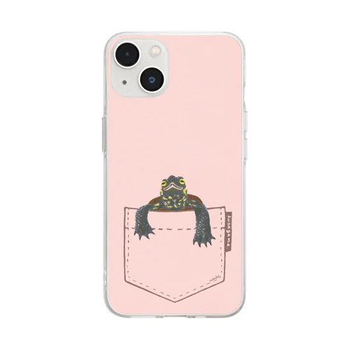 ひょっこり♪クサガメ 桃 Soft Clear Smartphone Case