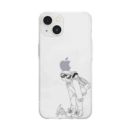 登山女子とハリネズミ。それと犬 Soft Clear Smartphone Case