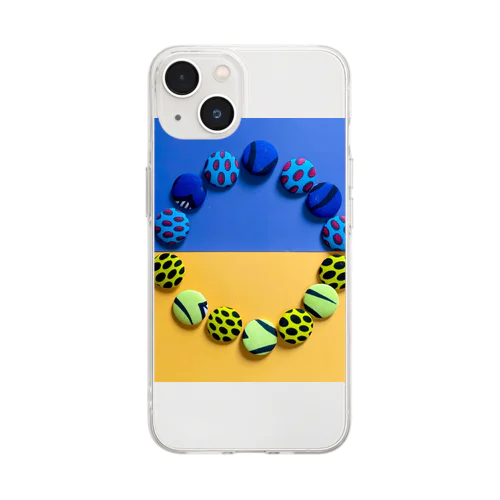 ウクライナ支援　～縁～PEACE　　コロンとかわいいアフリカンキルトのくるみボタン Soft Clear Smartphone Case