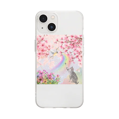 桜とねこ Soft Clear Smartphone Case