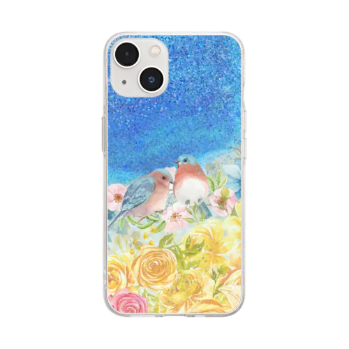 鳥と花 Soft Clear Smartphone Case