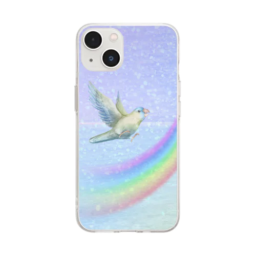 鳥と虹と海 Soft Clear Smartphone Case