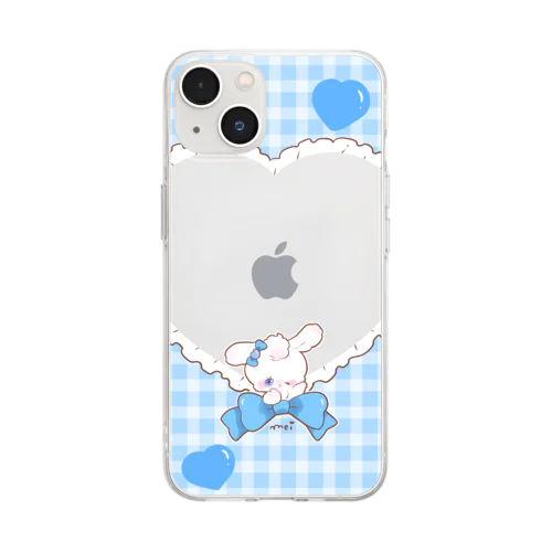 推し活うさぎちゃん青スマホケース Soft Clear Smartphone Case