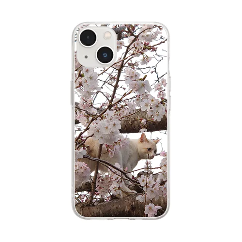 桜と猫 Soft Clear Smartphone Case