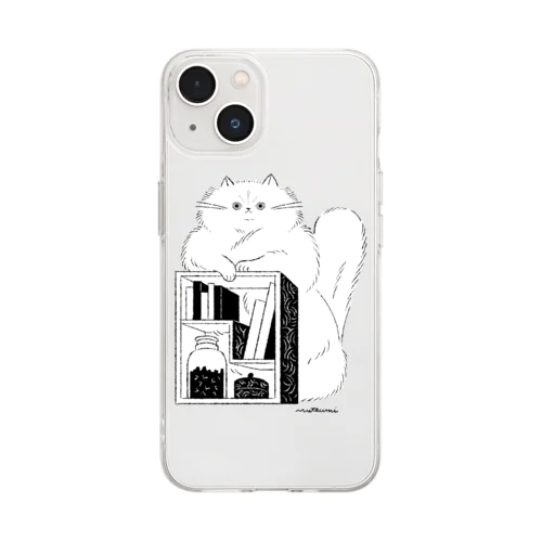 ねこの本棚（白） Soft Clear Smartphone Case