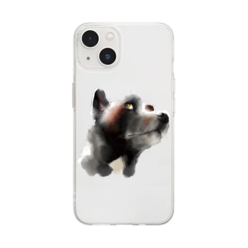 黒犬サキたん Soft Clear Smartphone Case