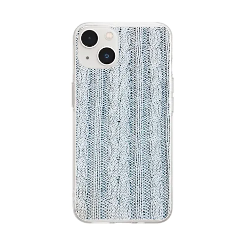 ニット Pale blue grey Soft Clear Smartphone Case