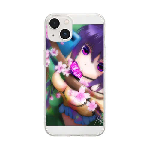 桜と蝶とヒナ Soft Clear Smartphone Case