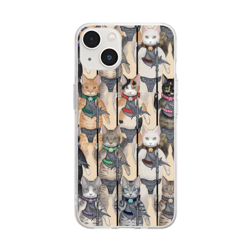 行軍（猫） Soft Clear Smartphone Case