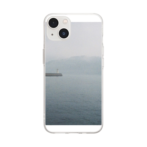 雨の日の海と白い灯台 Soft Clear Smartphone Case
