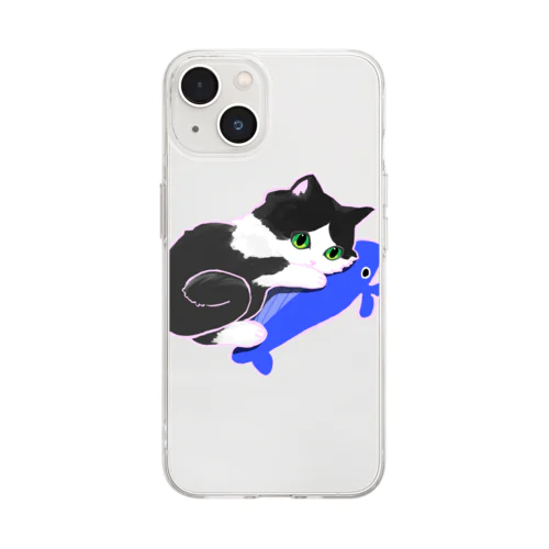 ねこのきょうちゃん（くじらを添えて） Soft Clear Smartphone Case