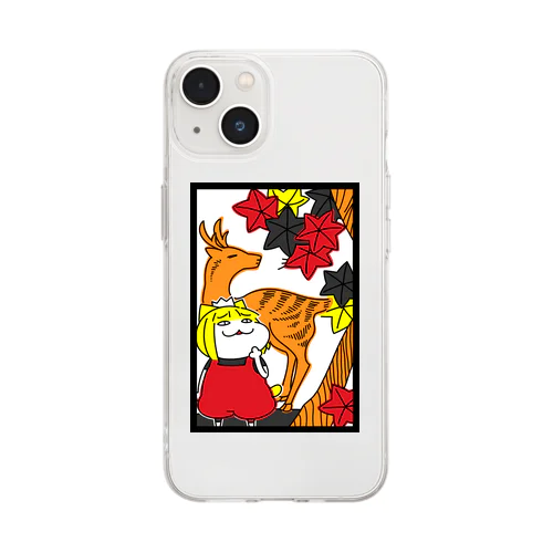 花札／鹿に紅葉 Soft Clear Smartphone Case