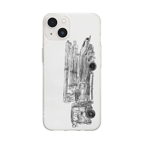 コンクリートポンプ車！その２　モノクロVer. Soft Clear Smartphone Case