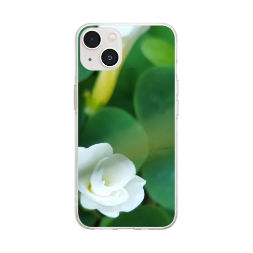 白い小花クローズアップ スマホケース Soft Clear Smartphone Case