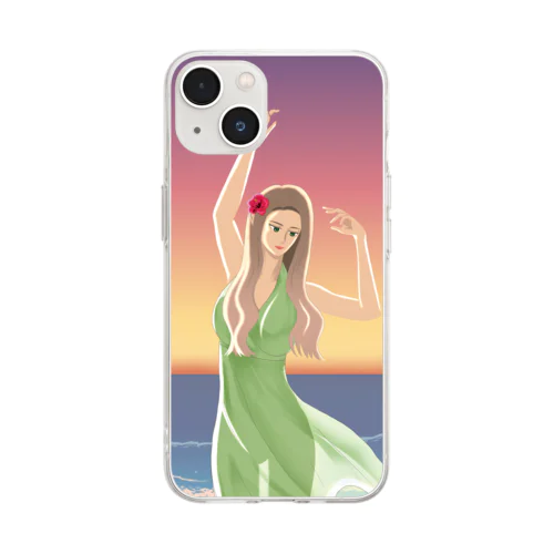 海と風と女性のイラスト Soft Clear Smartphone Case