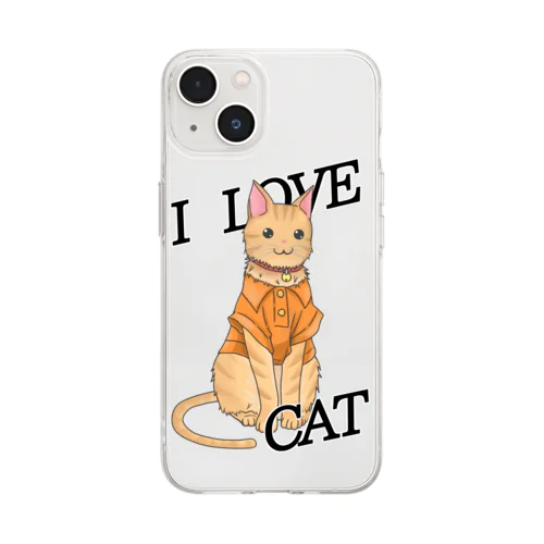 シャツを着たトラ猫 Soft Clear Smartphone Case