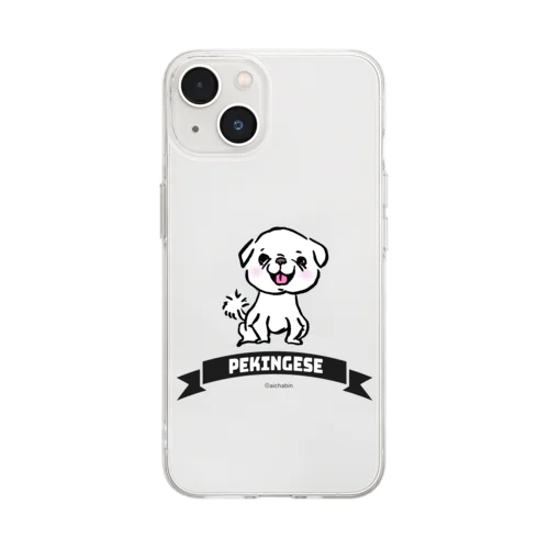 おすわり白ペキニーズ Soft Clear Smartphone Case