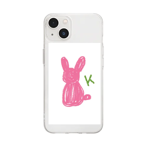 イニシャルK ピンクうさぎ 後ろ姿🐰 Soft Clear Smartphone Case