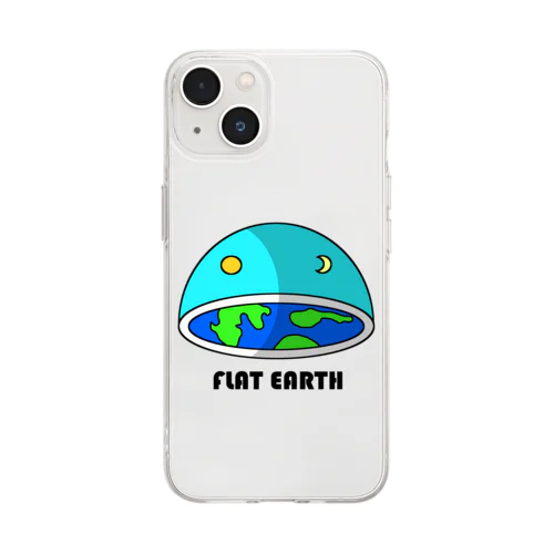 フラットアース　(FLAT　EARTH）透明背景 Soft Clear Smartphone Case