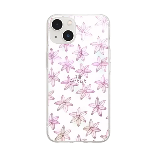 手描き＊ピンクのハナニラ＊イラスト Soft Clear Smartphone Case