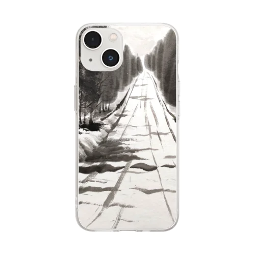 墨絵　雪道 Soft Clear Smartphone Case