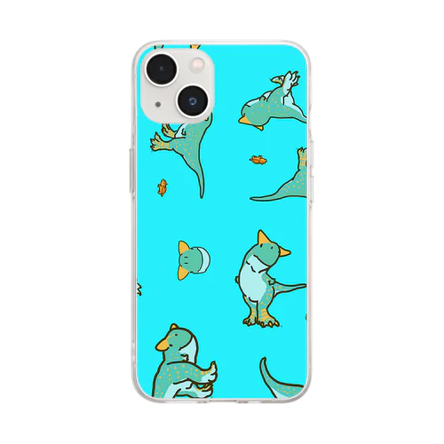ゆるカルノタウルス　カルノたん尽くし（水色） Soft Clear Smartphone Case