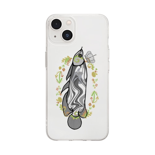 縦のアロワナマーブル Soft Clear Smartphone Case