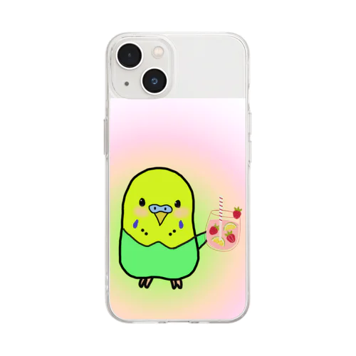 セキセイインコ緑　ふくちゃんグッズ Soft Clear Smartphone Case